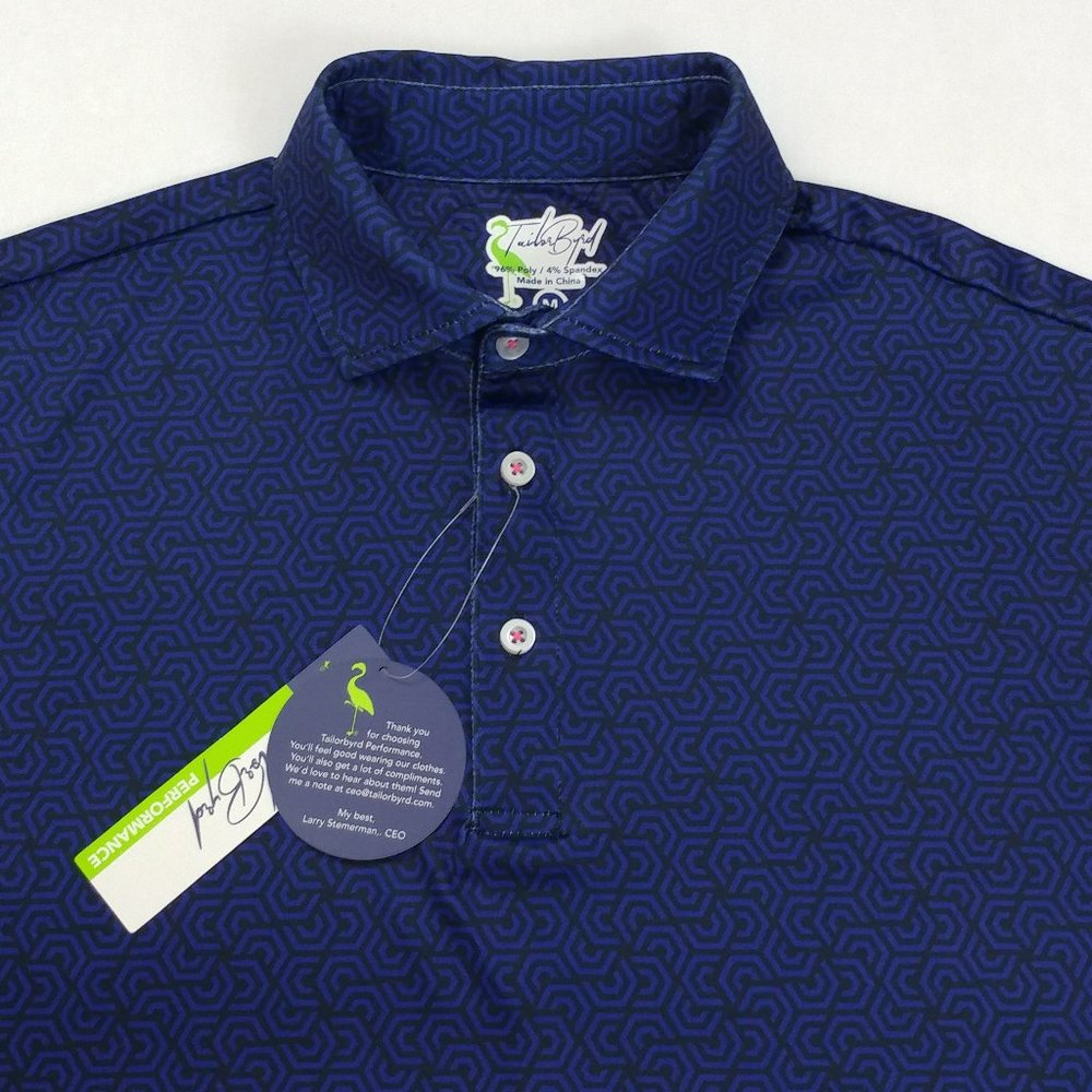 Tailorbyrd Men's Performance Golf Polo Shirt S M L XL Purple Geometric Stretch